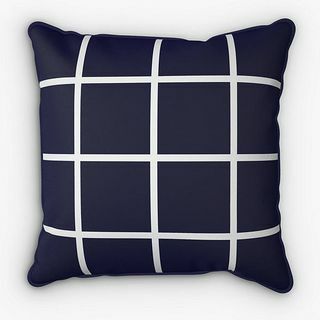 John Lewis & Partners Coussin de jardin imprimé carreaux de fenêtre, 43 x 43 cm, indigo/blanc