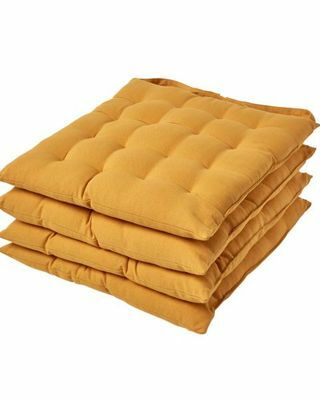 Coussin de siège uni jaune moutarde avec sangles boutonnées 100 % coton