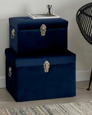 Malle de rangement luxe en velours bleu marine