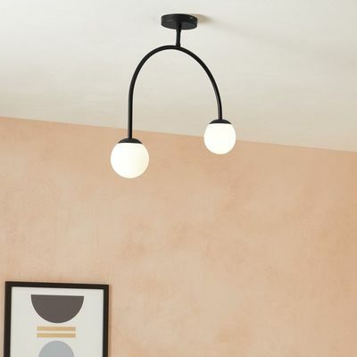 Lampe à suspension en forme de U Oregon, verre opale et noir