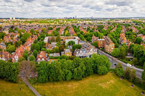 vue aérienne des maisons, turnham green, londres, royaume-uni