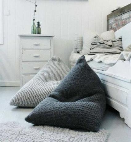 Pouf en tricot gris XL 