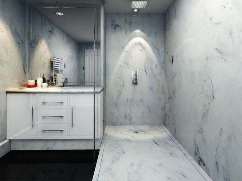 Salle de bain blanche avec panneaux