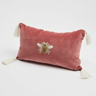 Coussin brodé d'abeilles en velours rose Zhurie