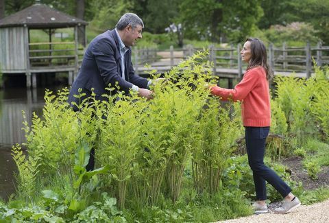 Philippa Craddock et John Anderson discutent des étalages floraux pour le mariage à Savill Garden