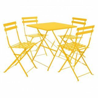 Ensemble table de jardin pliante en métal jaune et 4 chaises Parc