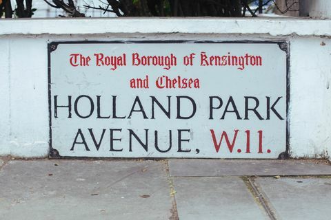 Signe de nom de rue sur Holland Park Avenue, Londres, Royaume-Uni.