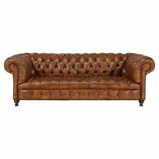 Canapé-lit en cuir capitonné Chesterfield vintage français et tout d'origine