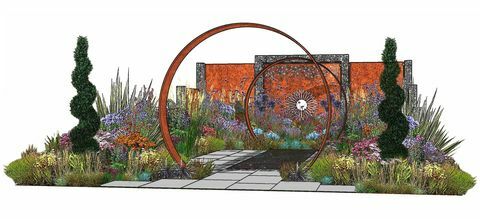 le jardin sunburst, show garden, conçu par charlie bloom et simon webster, rhs hampton court palace garden festival 2022