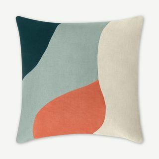 Coussin en lin mélangé, 50 x 50 cm, bleu, menthe et corail