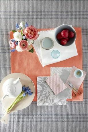 Moodboard masterclass: idée de décoration de salle à manger d'été en utilisant du corail