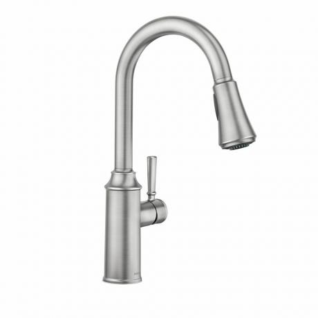 Moen Conneaut Spot Resist Robinet d'évier de cuisine à une poignée en acier inoxydable avec augmentation de puissance pour un nettoyage plus rapide, robinet de cuisine avec pulvérisateur extractible, 87801SRS