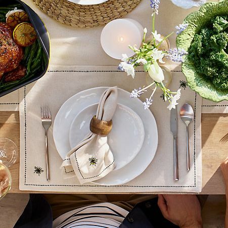 Sets de table en coton avec abeilles brodées, lot de 2