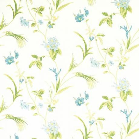 Tissu de rideau en lin et coton mélangés vert pomme orchidée Laura Ashley avec oranges 39 €