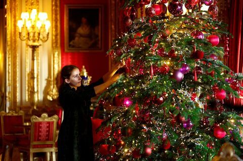 arbre de noël dans le salon cramoisi, au château de windsor