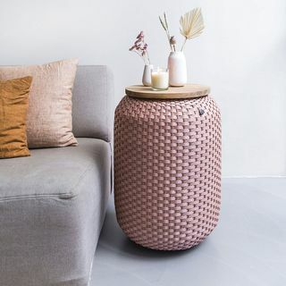 Panier de rangement Halo avec plaque en bois - Blush cuivré