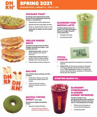 Dunkin 'Spring 2021 menu toast à l'avocat