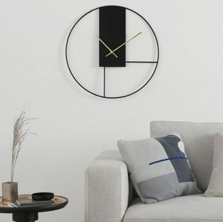 Grande horloge murale Outline Statement 60 cm, noir mat et laiton brossé