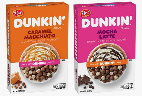 dunkin 'macchiato au caramel et céréales au moka latte de marques post-consommation