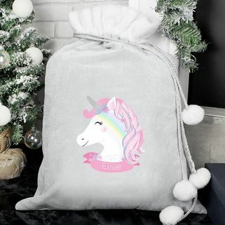 Sac de Noël Gris Licorne Personnalisé