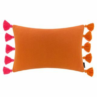 Coussin Tricoté Garni de Pompons – Rose & Orange