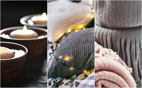 Hygge - bougies, guirlandes et couvertures