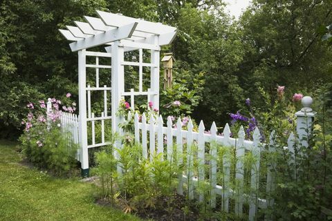 Clôture blanche dans le jardin d'été