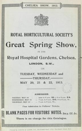 Page de titre extraite du catalogue du premier Chelsea Flower Show en 1913