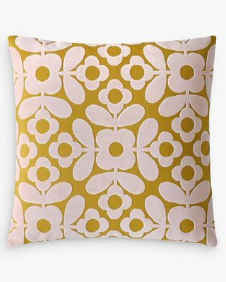 Orla Kiely Flower Tile Velvet Cushion, Citrine / Rose