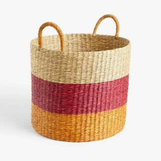 Panier en jonc de mer, grand, orange / rose