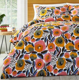 Ensemble housse de couette et couvre-oreiller Marimekko Rosarium en rose moyen