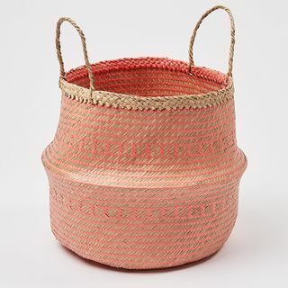 Panier de rangement en jonc de mer blanc à motifs