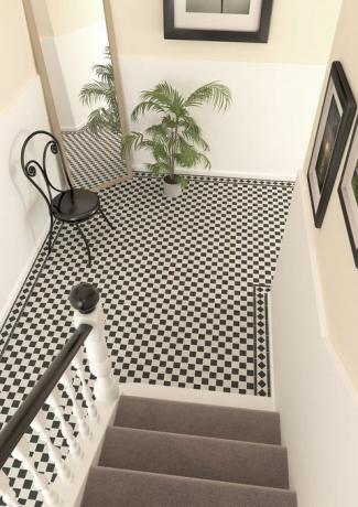 mosaïques victoriennes carreaux en damier blanc noir, the london tile co